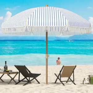 Aoxun 7ft Patio Umbrella with Fringe Outdoor UV 50  Protection Picnic Umbrella with Aluminum Pole, Ribs Push Button Tilt and Carry Bag