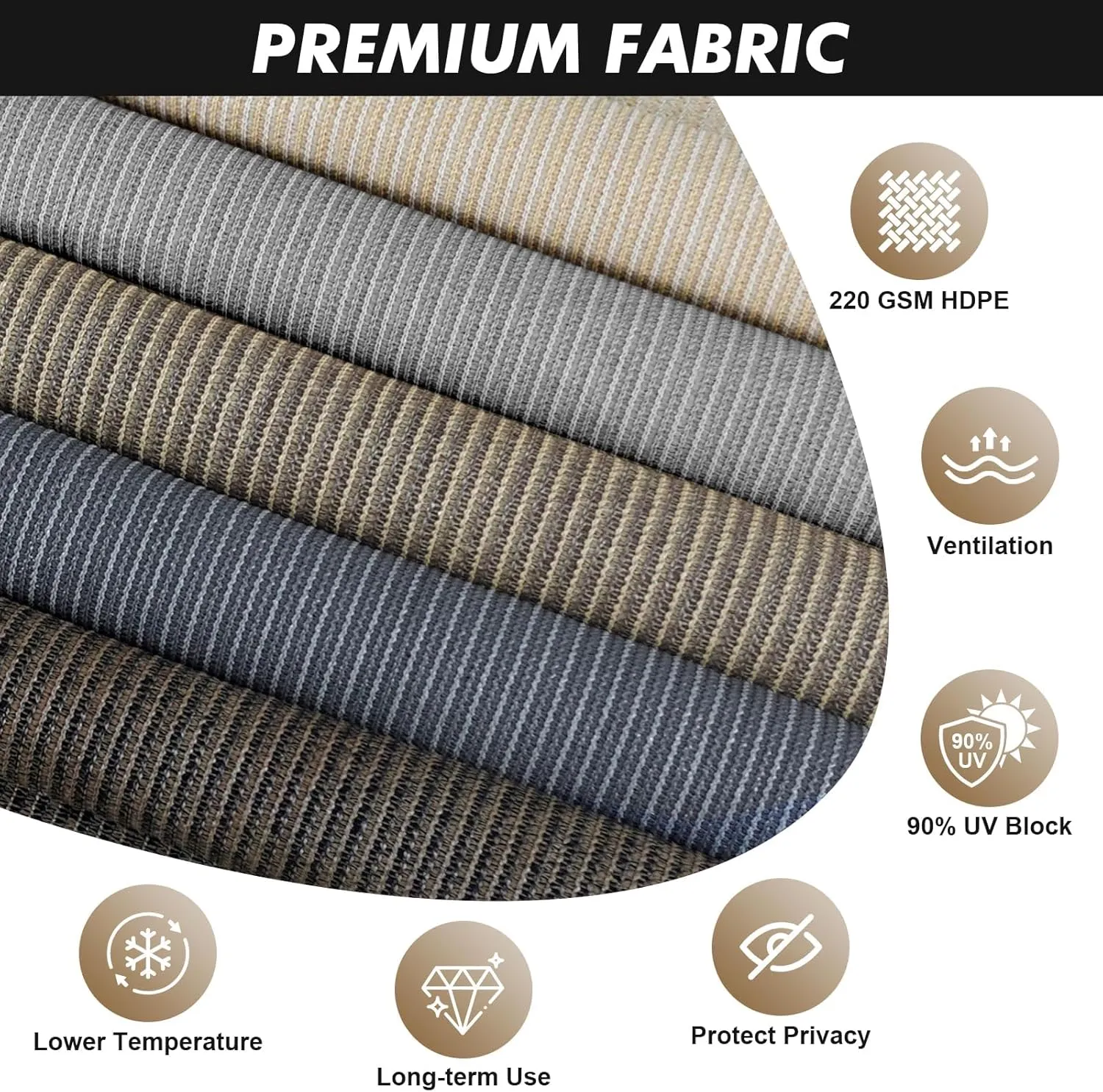 Artpuch Outdoor Roller Shade 8'(W) x6'(H) Fabric Blind Mocha 220GSM Roll Up Shade, Wand Operation Exterior Roller Shade Cloth for Patio Porch Gazebo, Spliced of Two Sections