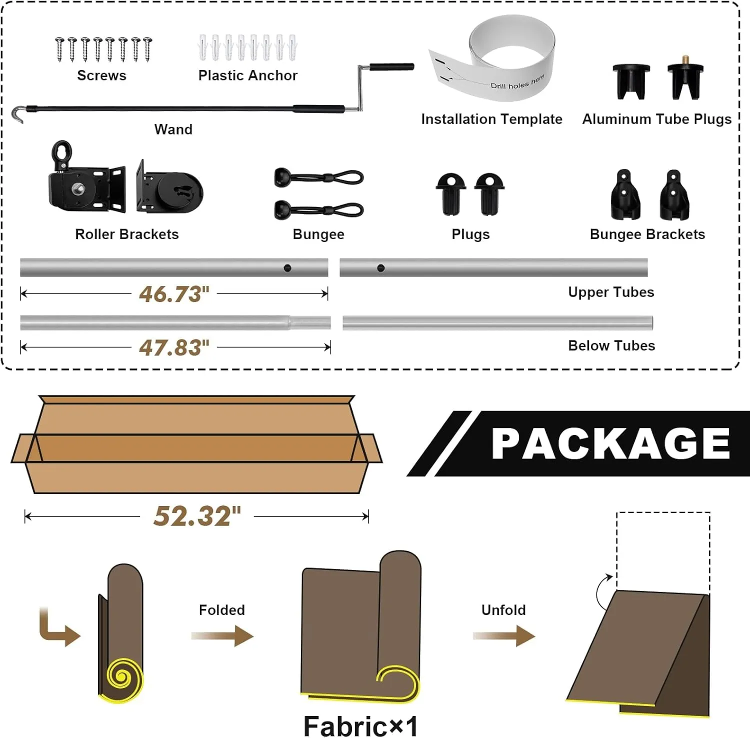 Artpuch Outdoor Roller Shade 8'(W) x6'(H) Fabric Blind Mocha 220GSM Roll Up Shade, Wand Operation Exterior Roller Shade Cloth for Patio Porch Gazebo, Spliced of Two Sections