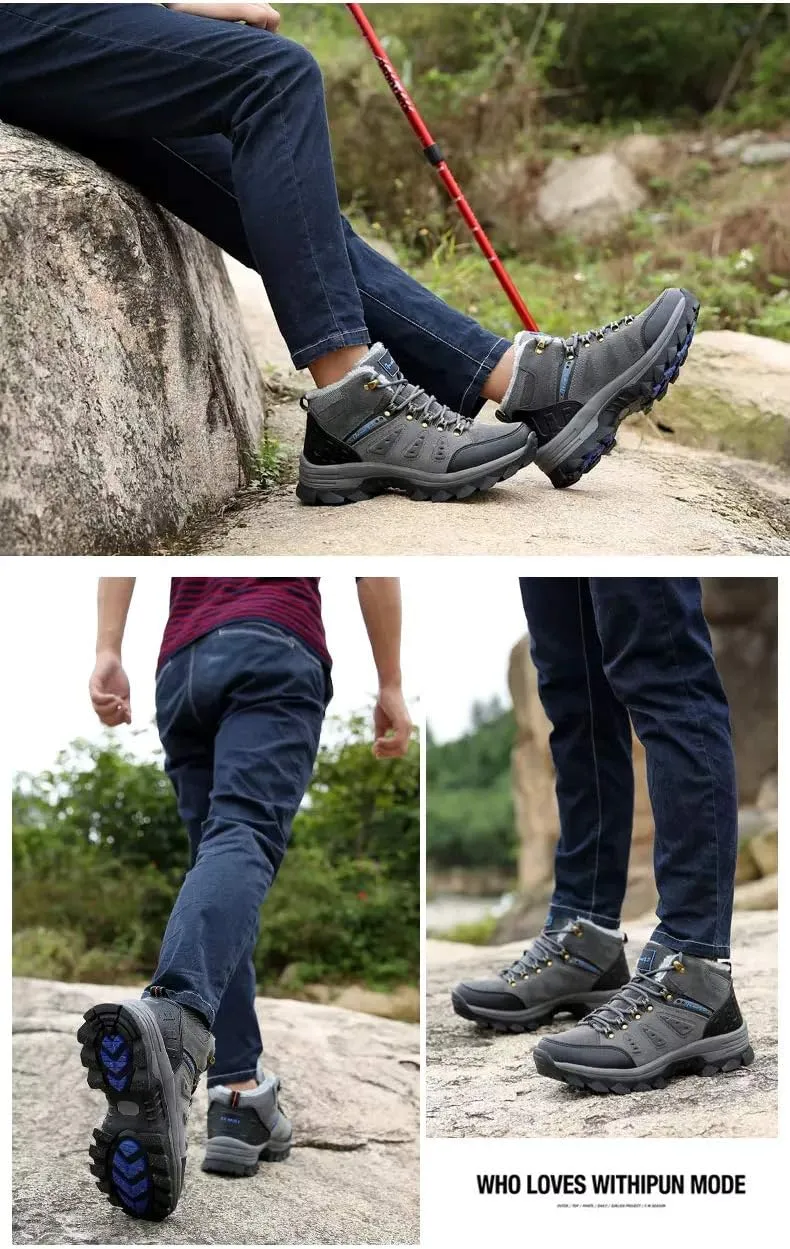 Asifn Men's Boots Winter High Top Snow Boots Leather Outdoor Hiking Mid Trekking Shoes