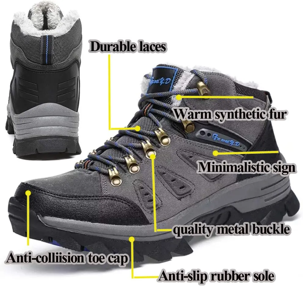 Asifn Men's Boots Winter High Top Snow Boots Leather Outdoor Hiking Mid Trekking Shoes