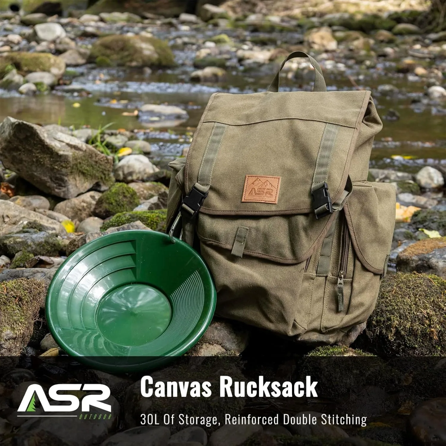 ASR Outdoor 30L Heavy Duty Gold Prospecting Backpack, Canvas Camping Rucksack (OD Green)