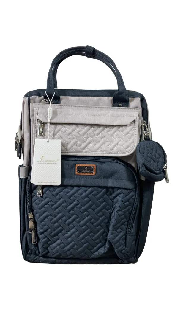 BabbleRoo Diaper Bag Backpack, WideTop, Grey Blue