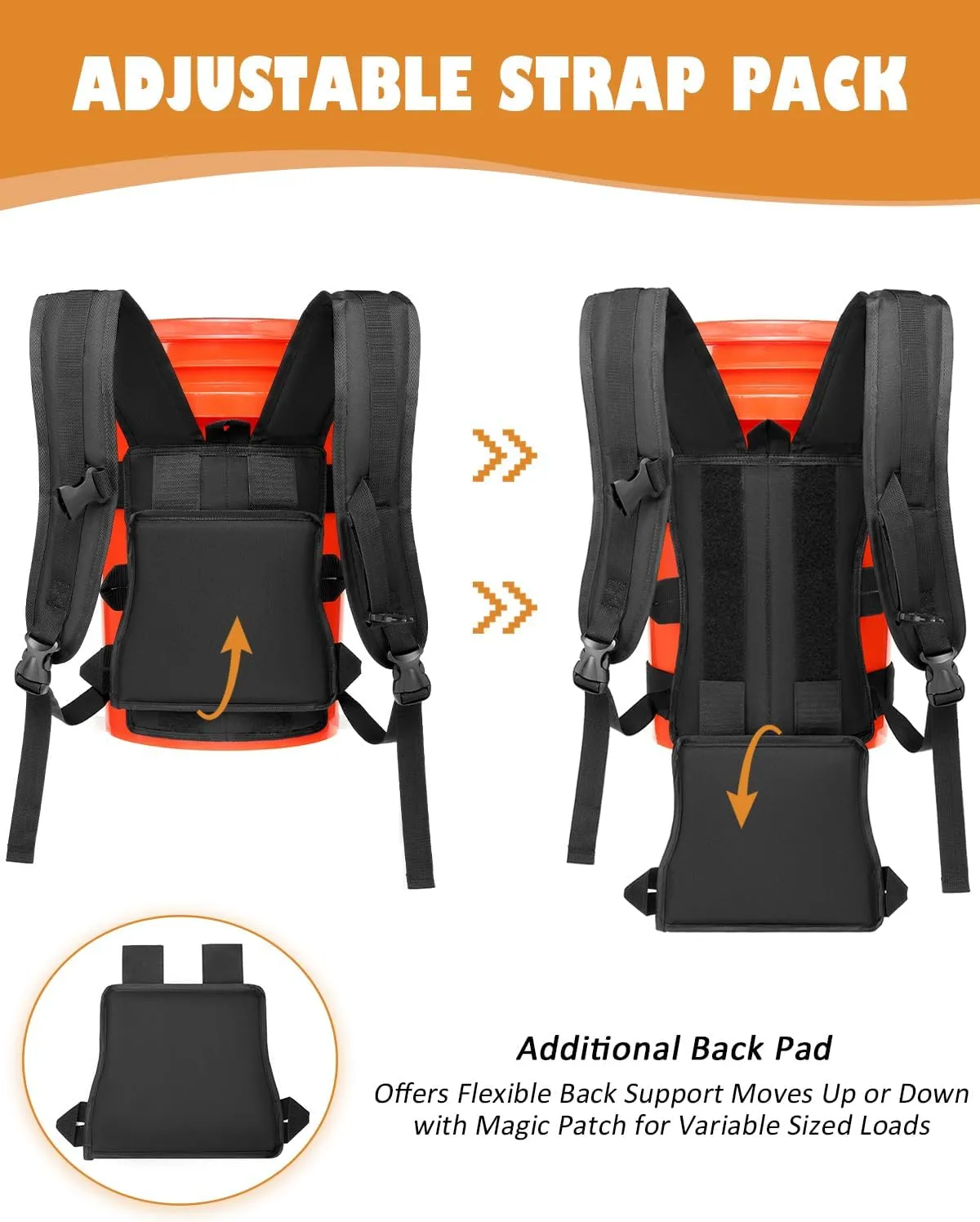 Backpack for 5 Gallon Buckets - Universal Bucket Organizer with Pocket for Hunting, Fishing, Apple Picking, Baseball & Ice Fishing, Black