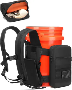 Backpack for 5 Gallon Buckets - Universal Bucket Organizer with Pocket for Hunting, Fishing, Apple Picking, Baseball & Ice Fishing, Black