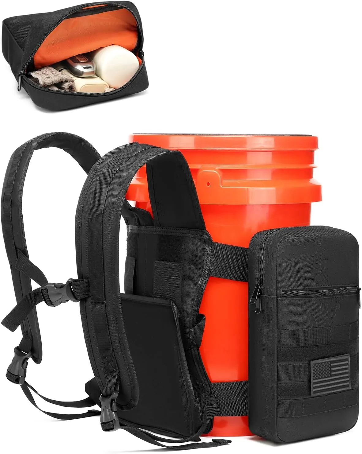 Backpack for 5 Gallon Buckets - Universal Bucket Organizer with Pocket for Hunting, Fishing, Apple Picking, Baseball & Ice Fishing, Black