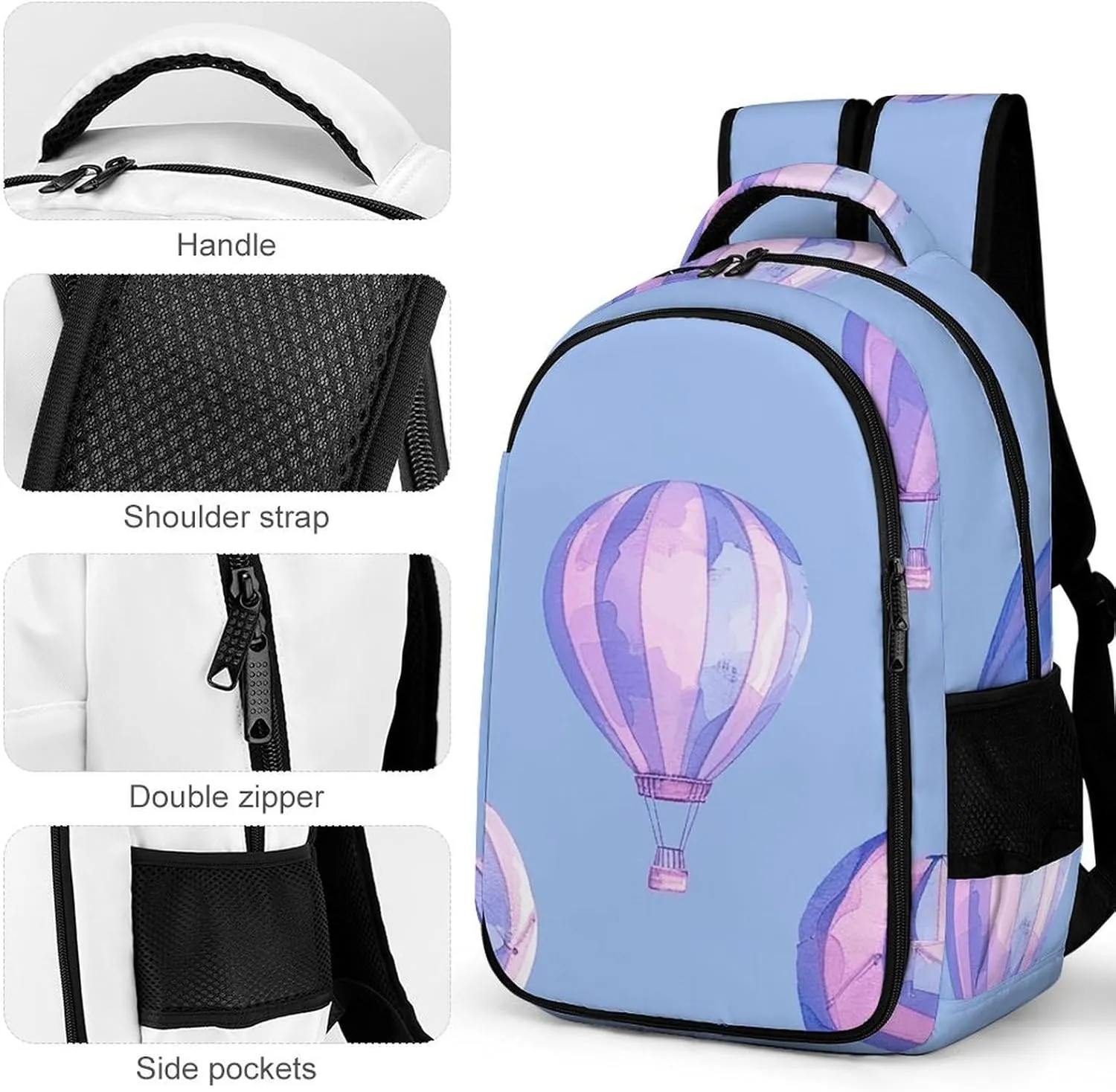 Backpack for Men Women Laptop Backpack Blue Hot Air Balloon Casual Daypack Laptop Bag for Travel