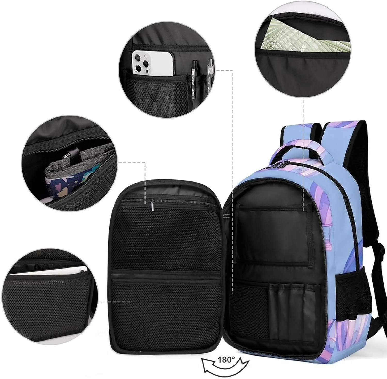 Backpack for Men Women Laptop Backpack Blue Hot Air Balloon Casual Daypack Laptop Bag for Travel