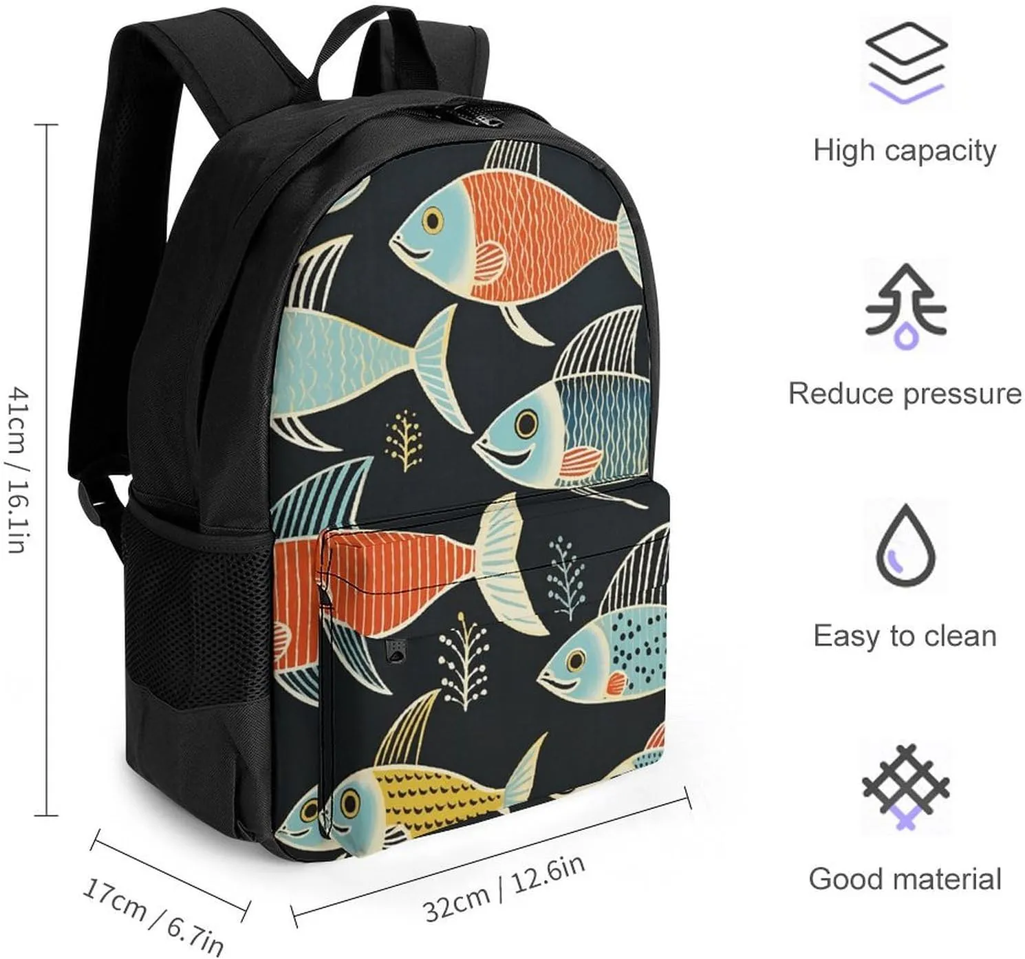 Backpack for Men Women Laptop Backpack Fish Print Pattern Casual Daypack Laptop Bag for Travel