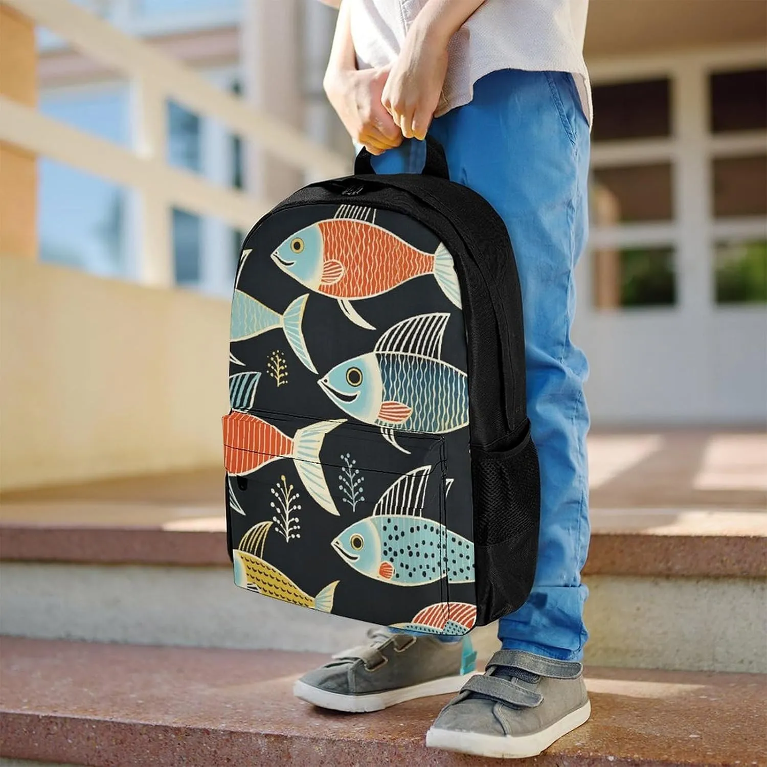 Backpack for Men Women Laptop Backpack Fish Print Pattern Casual Daypack Laptop Bag for Travel