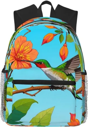 Backpack for Women Men 15.7 in, Lightweight Travel Backpack Waterproof Casual Daypack Laptop Computer Backpacks Carry On Bag Purse for Travel Business Hiking Work, Hummingbird Flowers