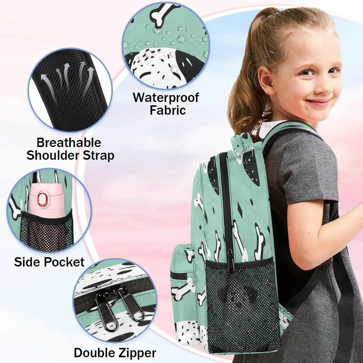 Backpack for Women Men, Waterproof Dog Casual Back Pack, Lightweight Paw Print Bones Daypack Bag for Travel Camping Work