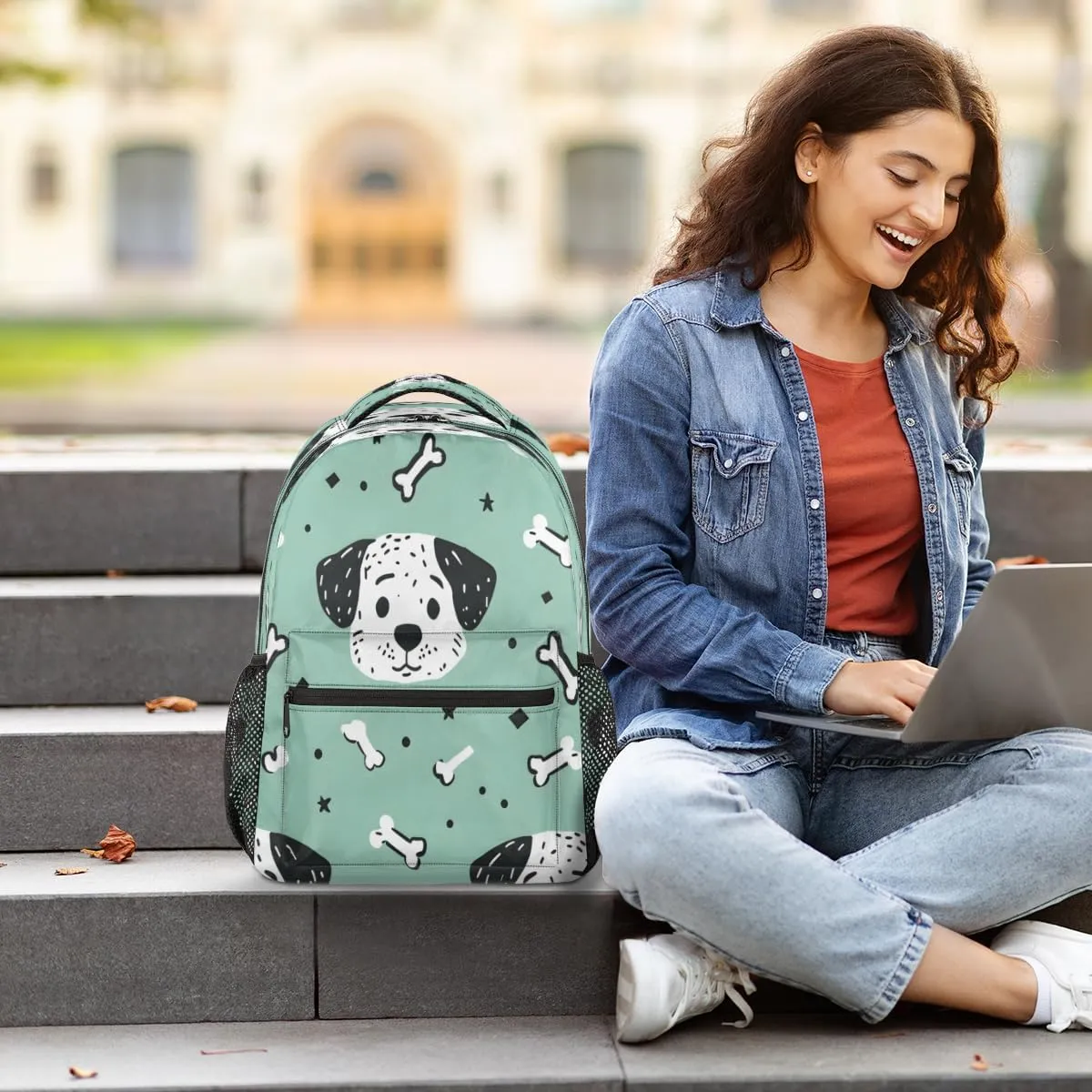 Backpack for Women Men, Waterproof Dog Casual Back Pack, Lightweight Paw Print Bones Daypack Bag for Travel Camping Work