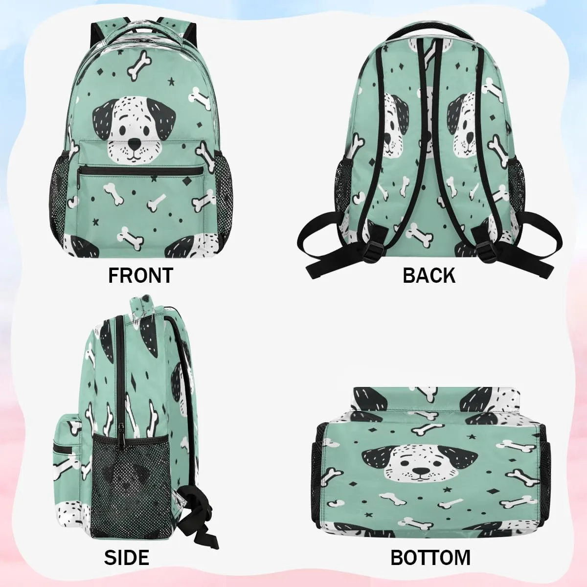 Backpack for Women Men, Waterproof Dog Casual Back Pack, Lightweight Paw Print Bones Daypack Bag for Travel Camping Work