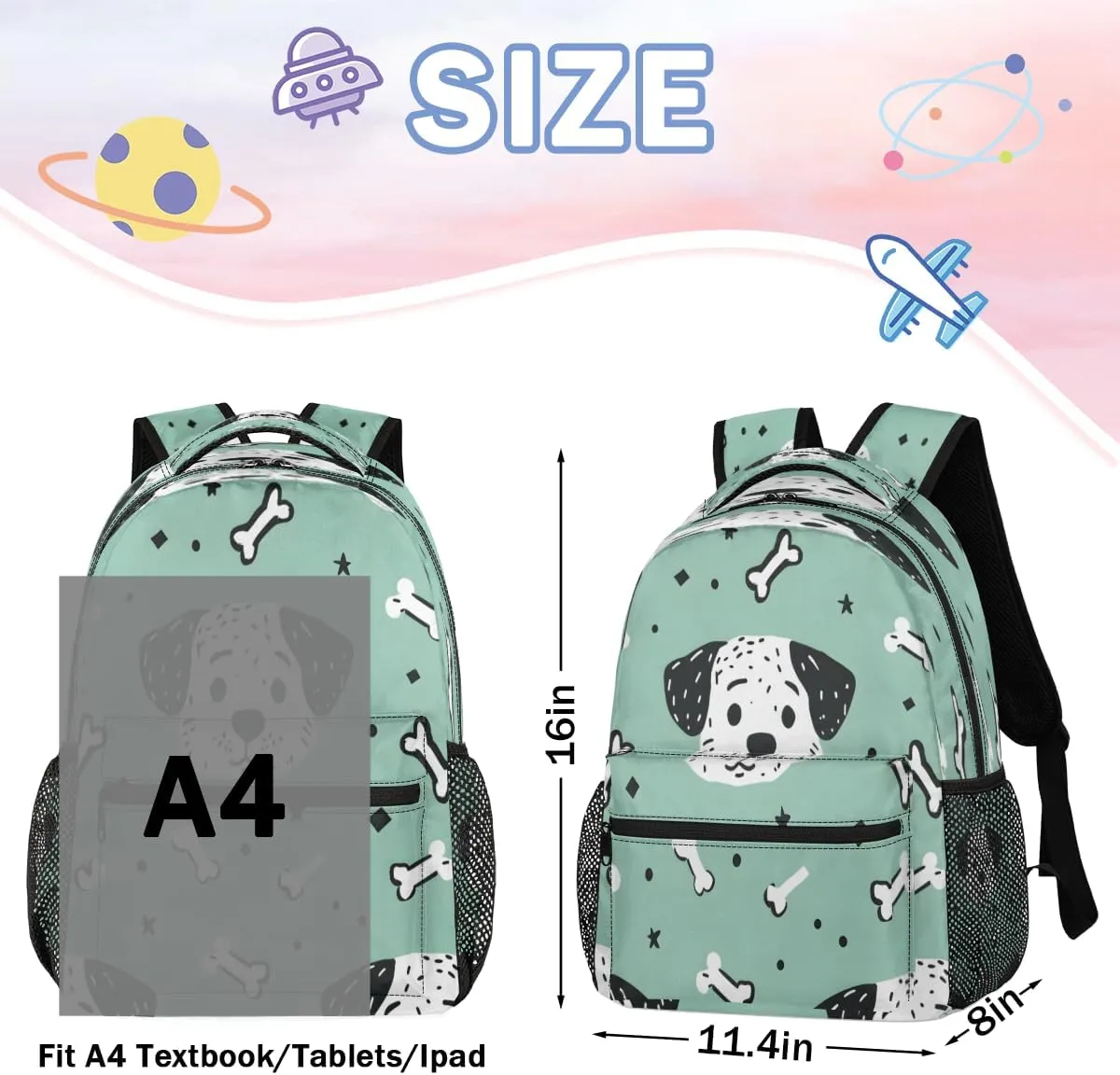 Backpack for Women Men, Waterproof Dog Casual Back Pack, Lightweight Paw Print Bones Daypack Bag for Travel Camping Work