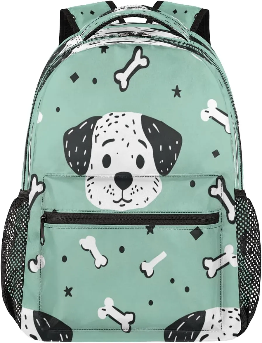 Backpack for Women Men, Waterproof Dog Casual Back Pack, Lightweight Paw Print Bones Daypack Bag for Travel Camping Work