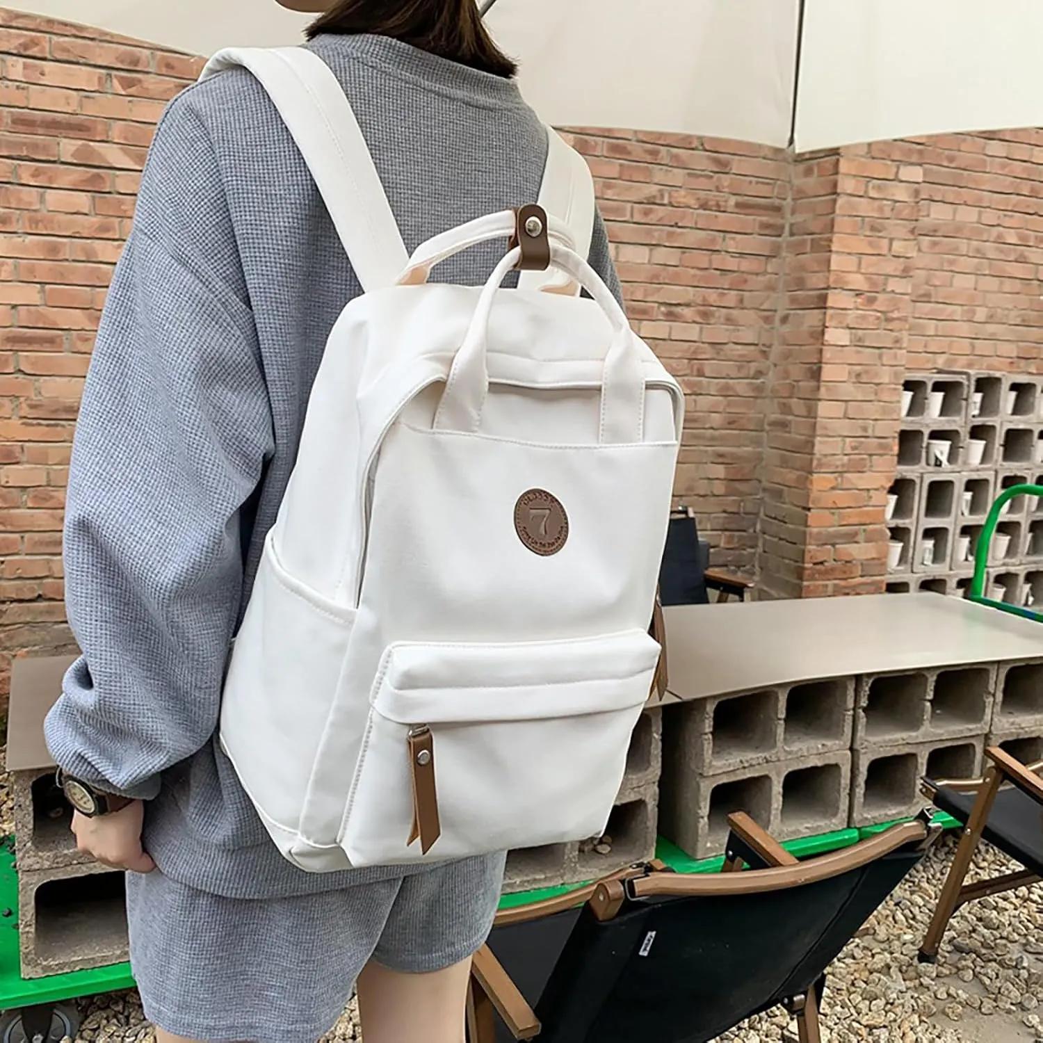 Backpack Men And Women Couples Shoulder Bag Fashion Simple Personality Large Capacity Backpack Women's (White, One Size)