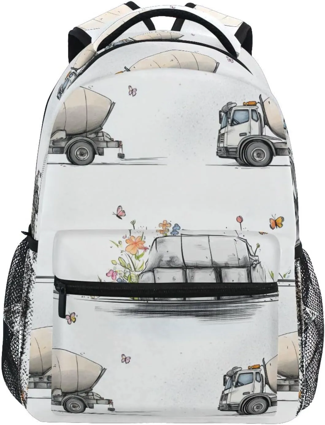 Backpacks for Men and Women Fashion Carry On Backpacks with Chest Strap for Travel Trip Cartoon Sweet Concrete Mixer Truck