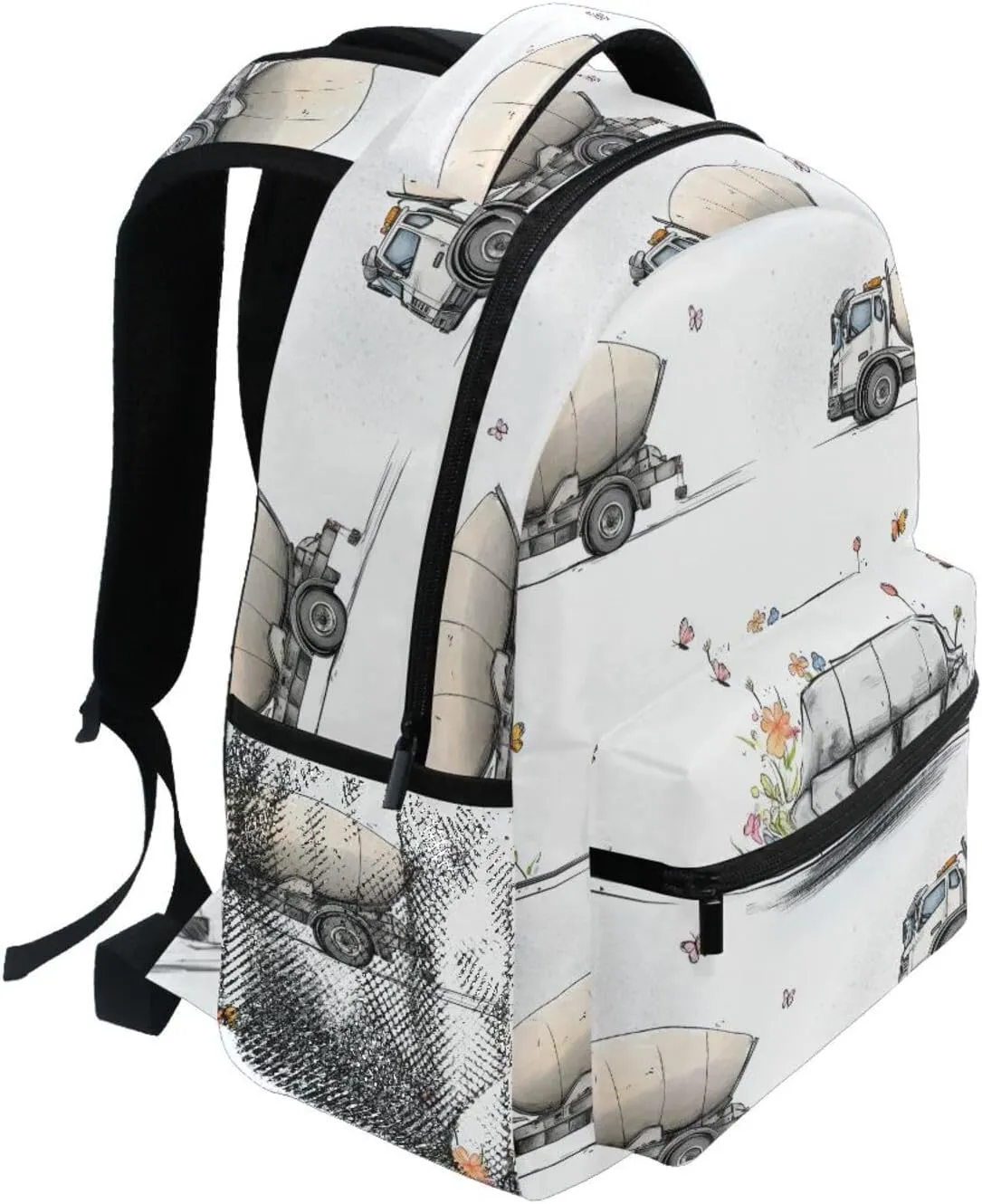 Backpacks for Men and Women Fashion Carry On Backpacks with Chest Strap for Travel Trip Cartoon Sweet Concrete Mixer Truck