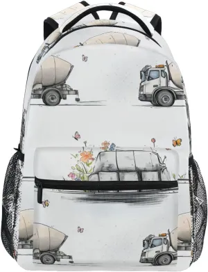 Backpacks for Men and Women Fashion Carry On Backpacks with Chest Strap for Travel Trip Cartoon Sweet Concrete Mixer Truck
