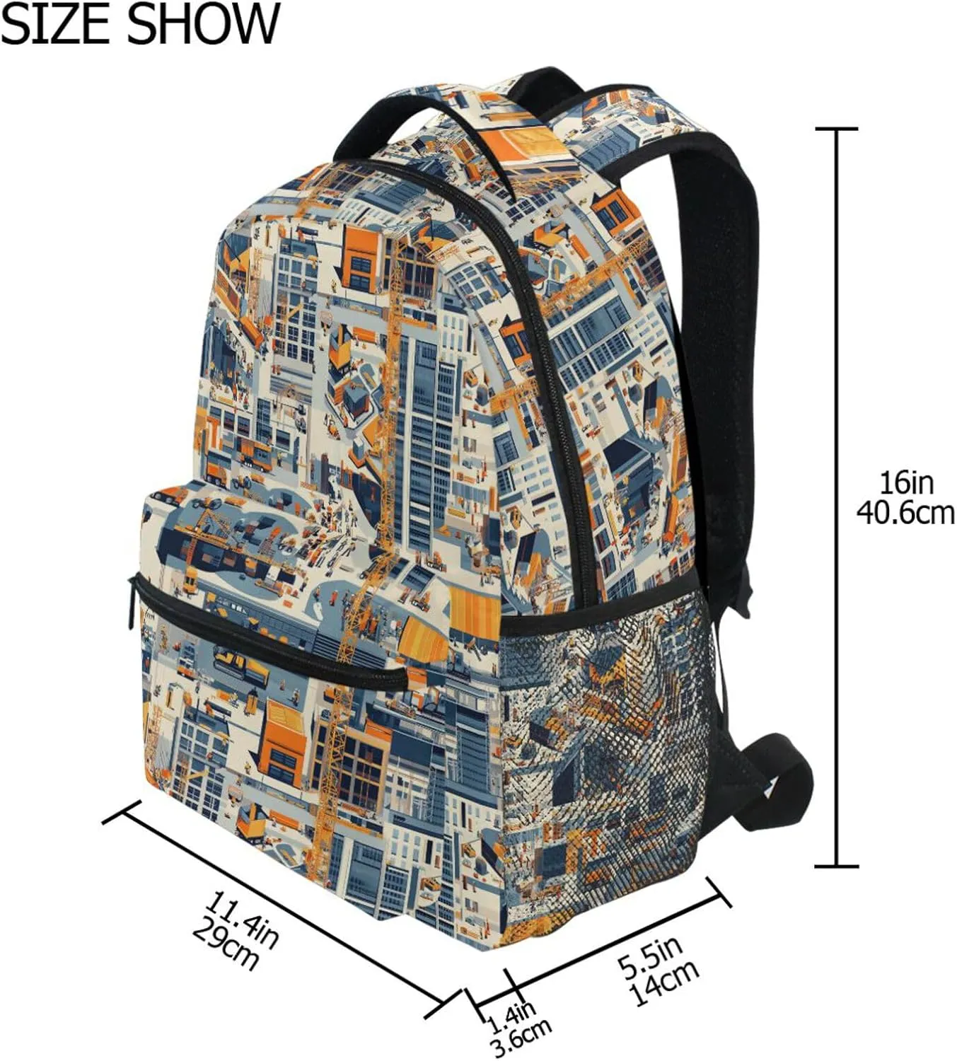 Backpacks for Teens Boys Girls Fashion Outdoor Backpack with Chest Strap Gift Men & Women Construction Scene Build Tall Buildings Bulldozer