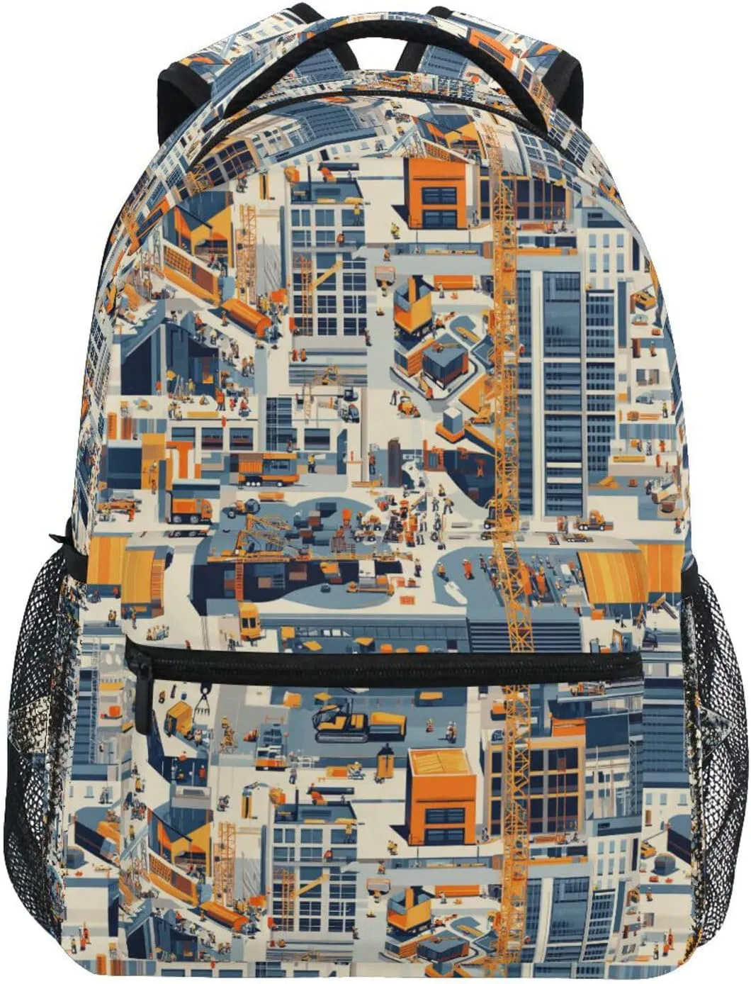 Backpacks for Teens Boys Girls Fashion Outdoor Backpack with Chest Strap Gift Men & Women Construction Scene Build Tall Buildings Bulldozer