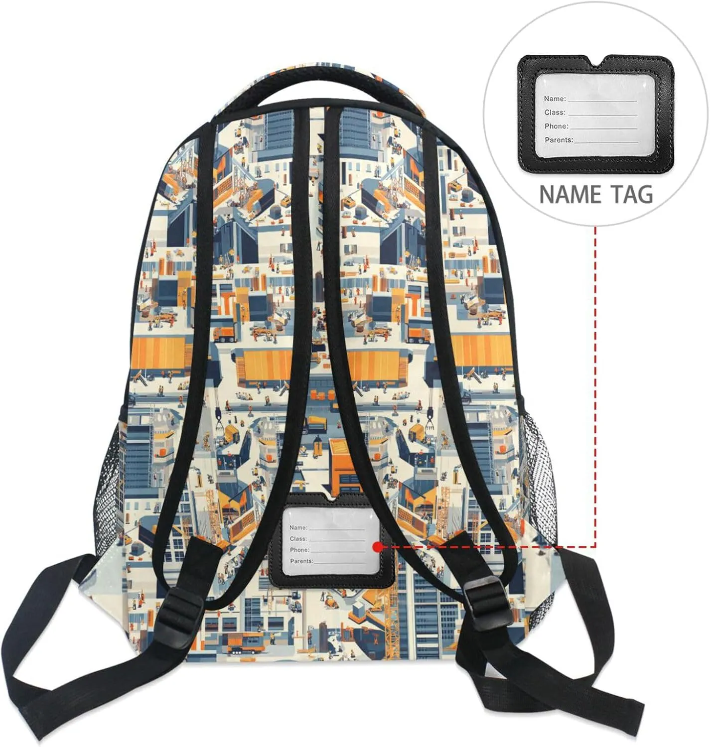 Backpacks for Teens Boys Girls Fashion Outdoor Backpack with Chest Strap Gift Men & Women Construction Scene Build Tall Buildings Bulldozer