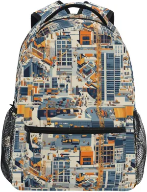 Backpacks for Teens Boys Girls Fashion Outdoor Backpack with Chest Strap Gift Men & Women Construction Scene Build Tall Buildings Bulldozer