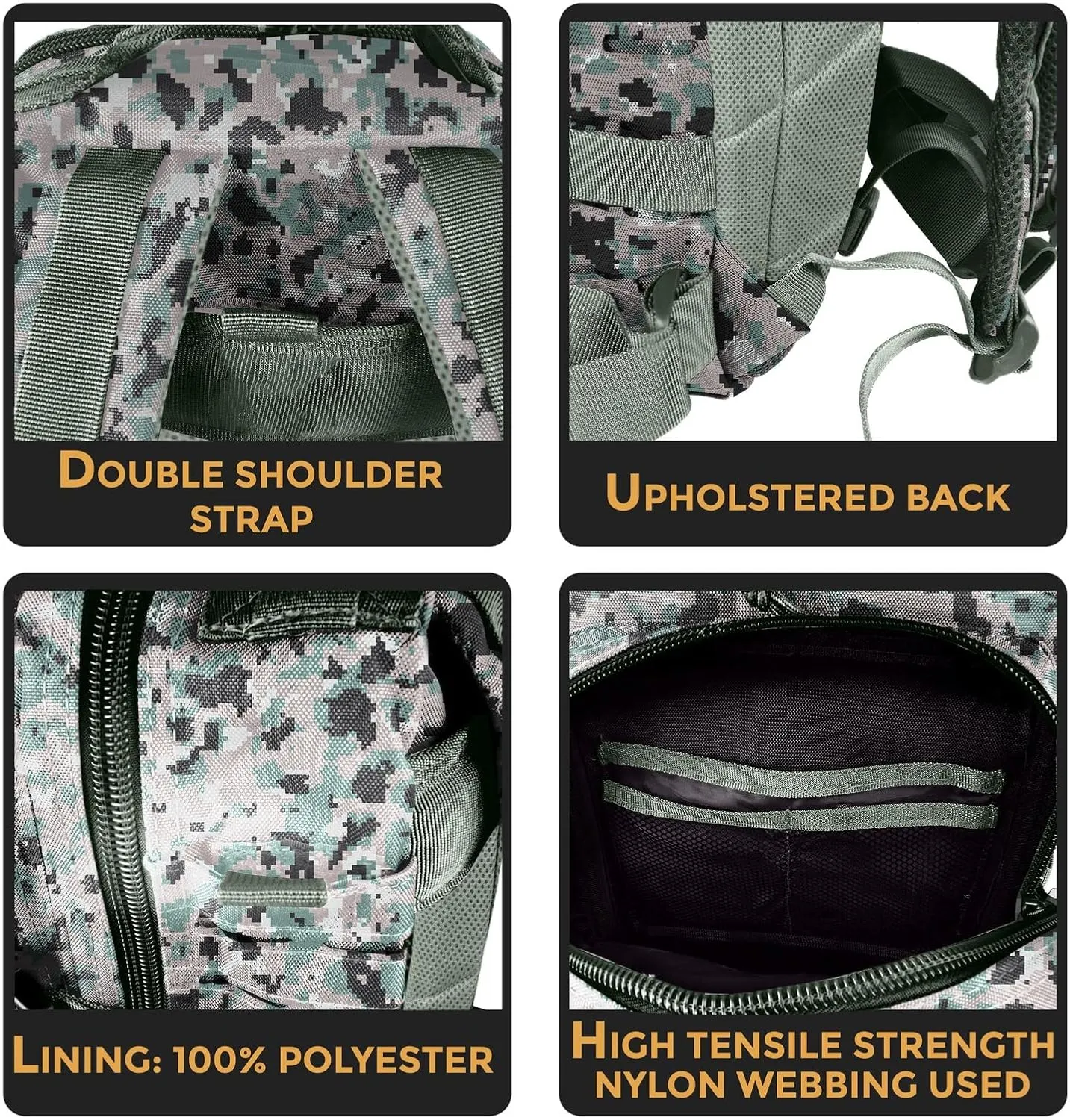 BaHoki Essentials Large Size Tactical Backpack - Military Rucksack with Molle Bags - Ventilated Mesh Adjustable Bag (Woodland Digital)