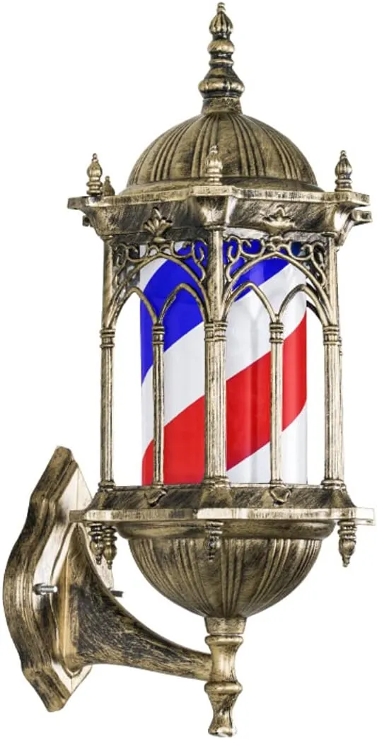 Barber Pole LED Light Porch Style Hair Salon Barber Shop Open Sign Light Classic Rotating Red White Blue LED Strips Outdoor Waterproof Wall Lamp