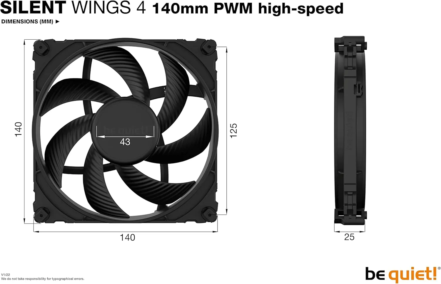 be quiet! Silent Wings 4 140mm PWM High Speed 1900 RPM Premium Low Noise Cooling Fan | 4-Pin | BL097