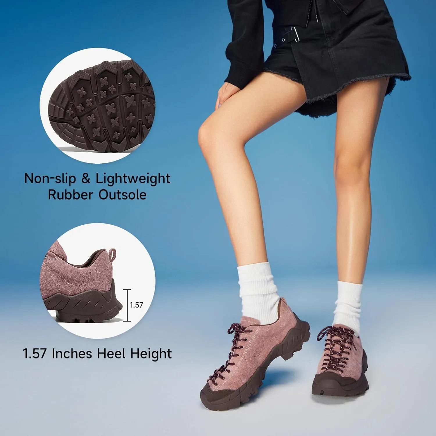 BEAU TODAY Hiking Shoes Women Lightweight,Hike Barefoot Sneakers Women,Wide Toe Box Non-Slip Outdoor Sneakers,Suede Walking Shoes for Trekking Trail Climbing