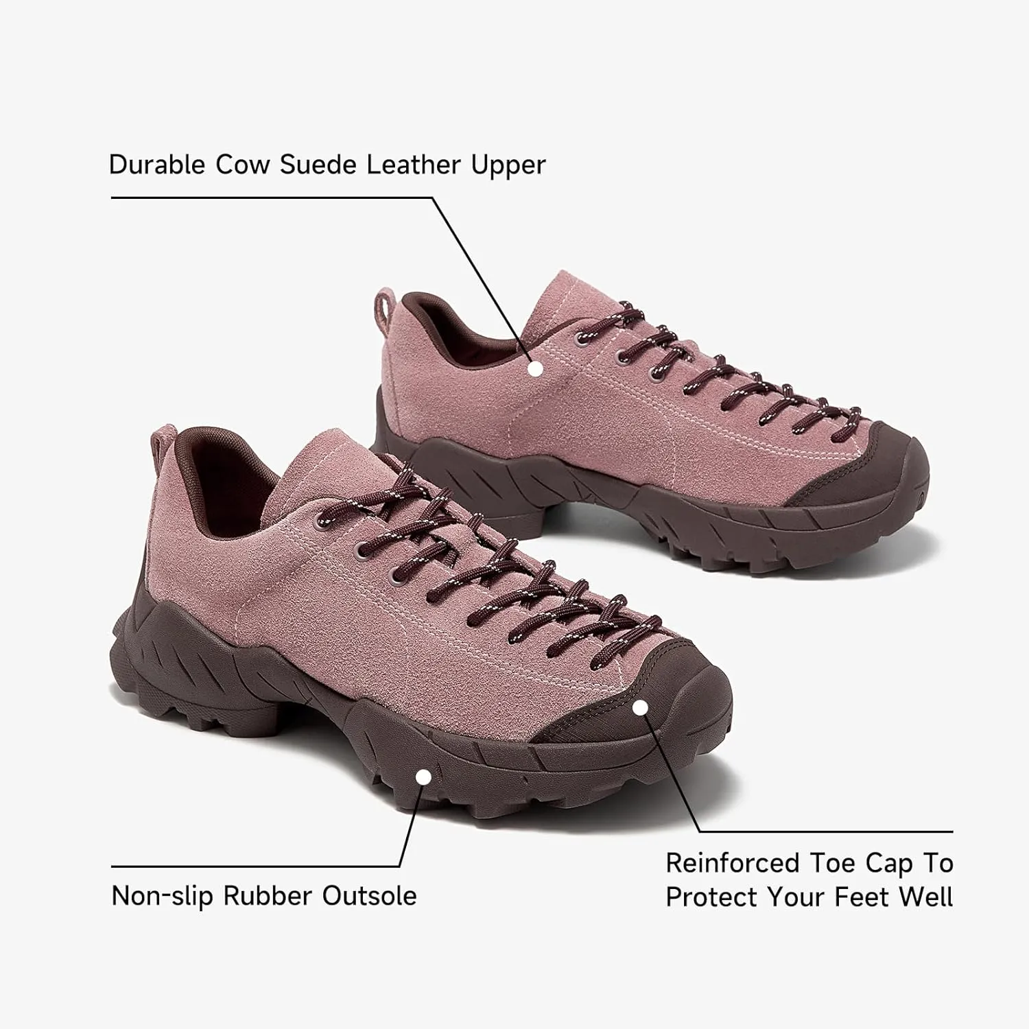 BEAU TODAY Hiking Shoes Women Lightweight,Hike Barefoot Sneakers Women,Wide Toe Box Non-Slip Outdoor Sneakers,Suede Walking Shoes for Trekking Trail Climbing