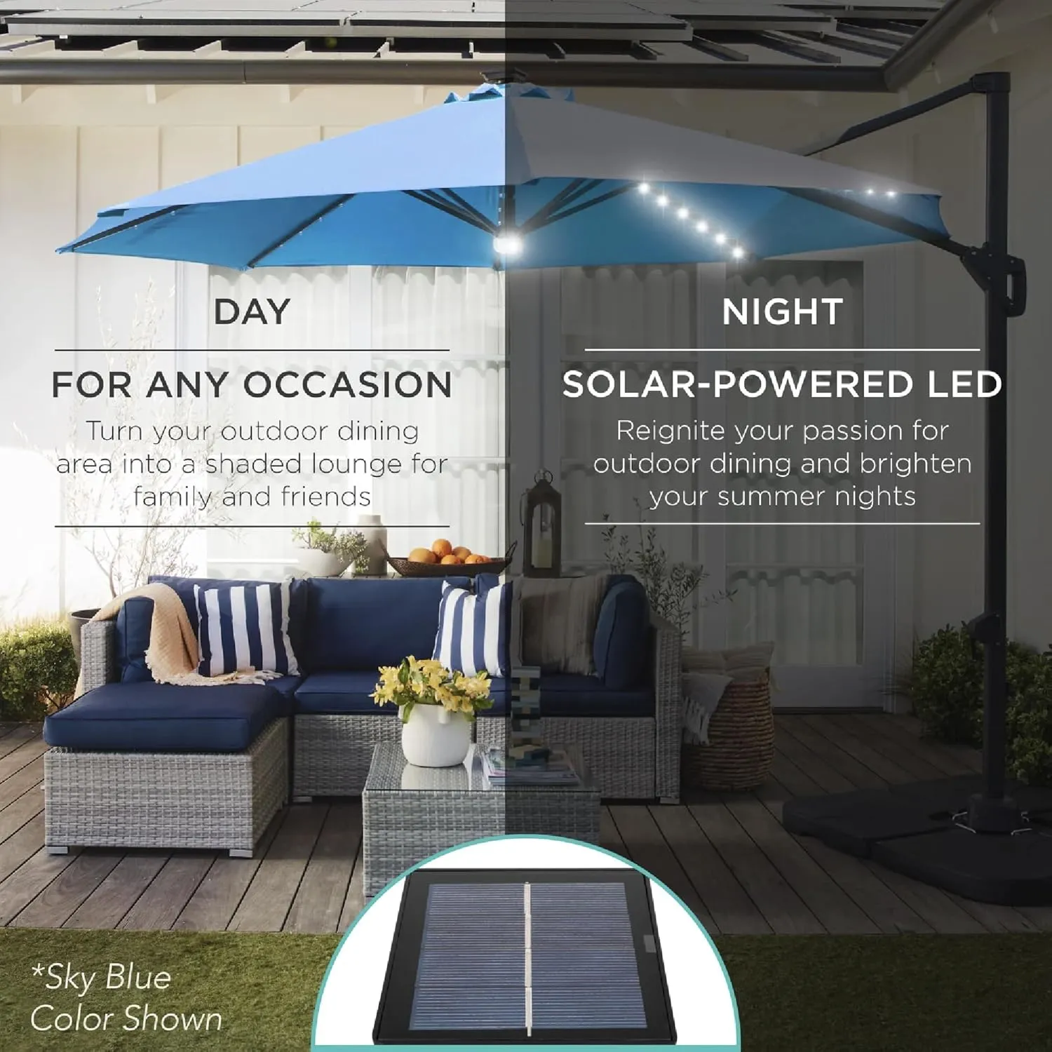 Best Choice Products 10ft Solar LED Cantilever Patio Umbrella, 360-Degree Rotation Hanging Offset Market Outdoor Sun Shade for Backyard, Deck, Poolside w/Lights, Easy Tilt, Cross Base - Ivory