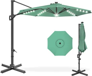 Best Choice Products 10ft Solar LED Cantilever Patio Umbrella, 360-Degree Rotation Hanging Offset Market Outdoor Sun Shade for Backyard, Deck, Poolside w/Lights, Easy Tilt, Cross Base - Seaglass