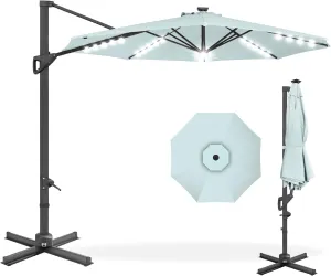 Best Choice Products 10ft Solar LED Cantilever Patio Umbrella, 360-Degree Rotation Hanging Offset Market Outdoor Sun Shade for Backyard, Deck, Poolside w/Lights, Easy Tilt, Cross Base