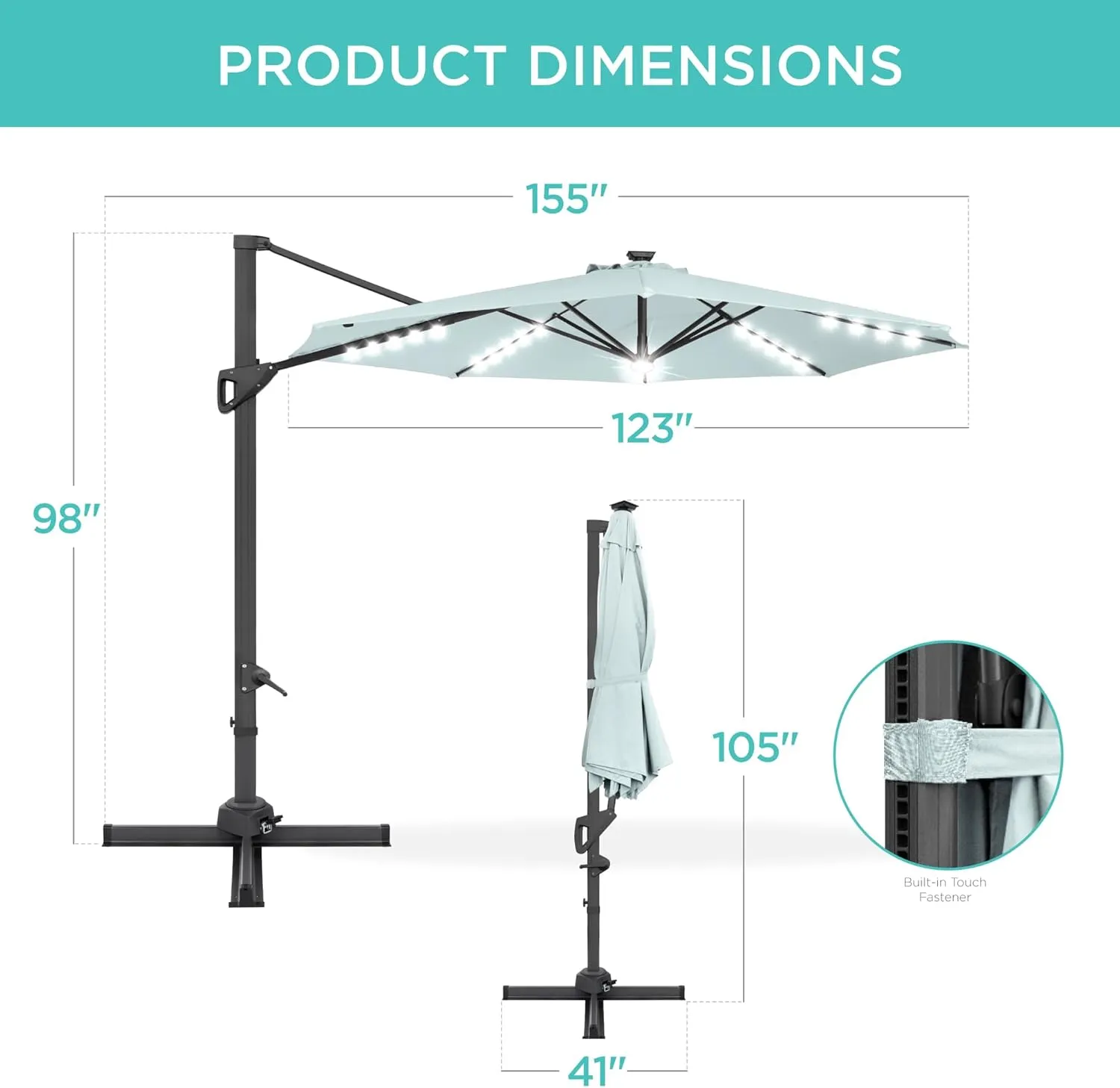 Best Choice Products 10ft Solar LED Cantilever Patio Umbrella, 360-Degree Rotation Hanging Offset Market Outdoor Sun Shade for Backyard, Deck, Poolside w/Lights, Easy Tilt, Cross Base
