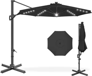 Best Choice Products 10ft Solar LED Cantilever Patio Umbrella, 360-Degree Rotation Hanging Offset Market Outdoor Sun Shade for Backyard, Deck, Poolside w/Lights, Easy Tilt, Cross Base