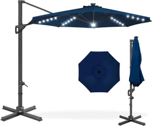 Best Choice Products 10ft Solar LED Cantilever Patio Umbrella, 360-Degree Rotation Hanging Offset Market Outdoor Sun Shade for Backyard, Deck, Poolside w/Lights, Easy Tilt, Cross Base