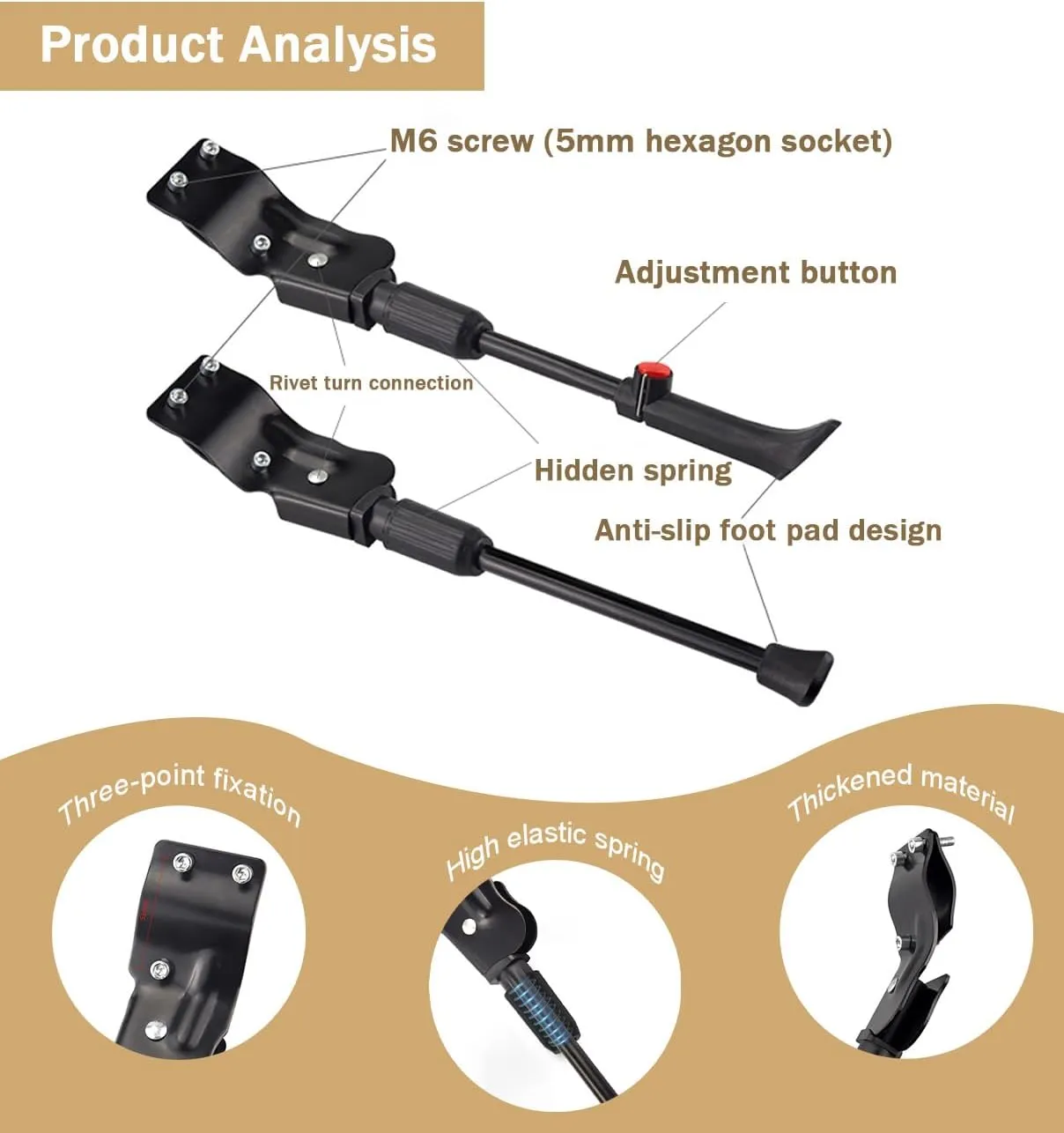 Bike Kickstand for Orbea Avant 2010, Adjustable Bicycle Kickstand, Suit Mountain Bike, Concealed Spring-Loaded Latch, Aluminum Rear Side Bicycle Stand,C