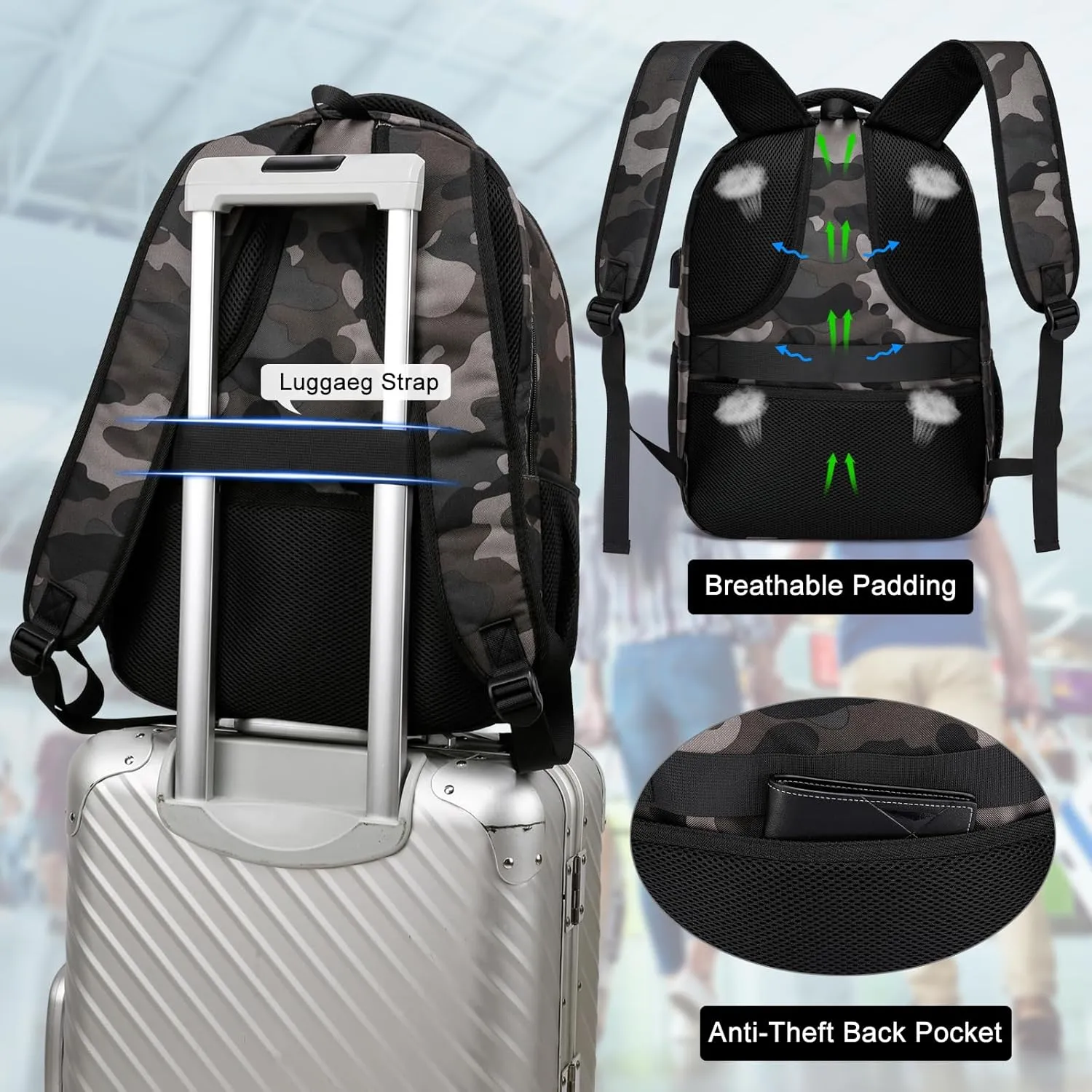 BIKROD Backpack for Boys Men, School Backpack for Teens Girls, Lightweight Casual High School Bookbag, Daily-use Travel Laptop Backpack with USB Charging Port Fits 15.6 Inch Notebook