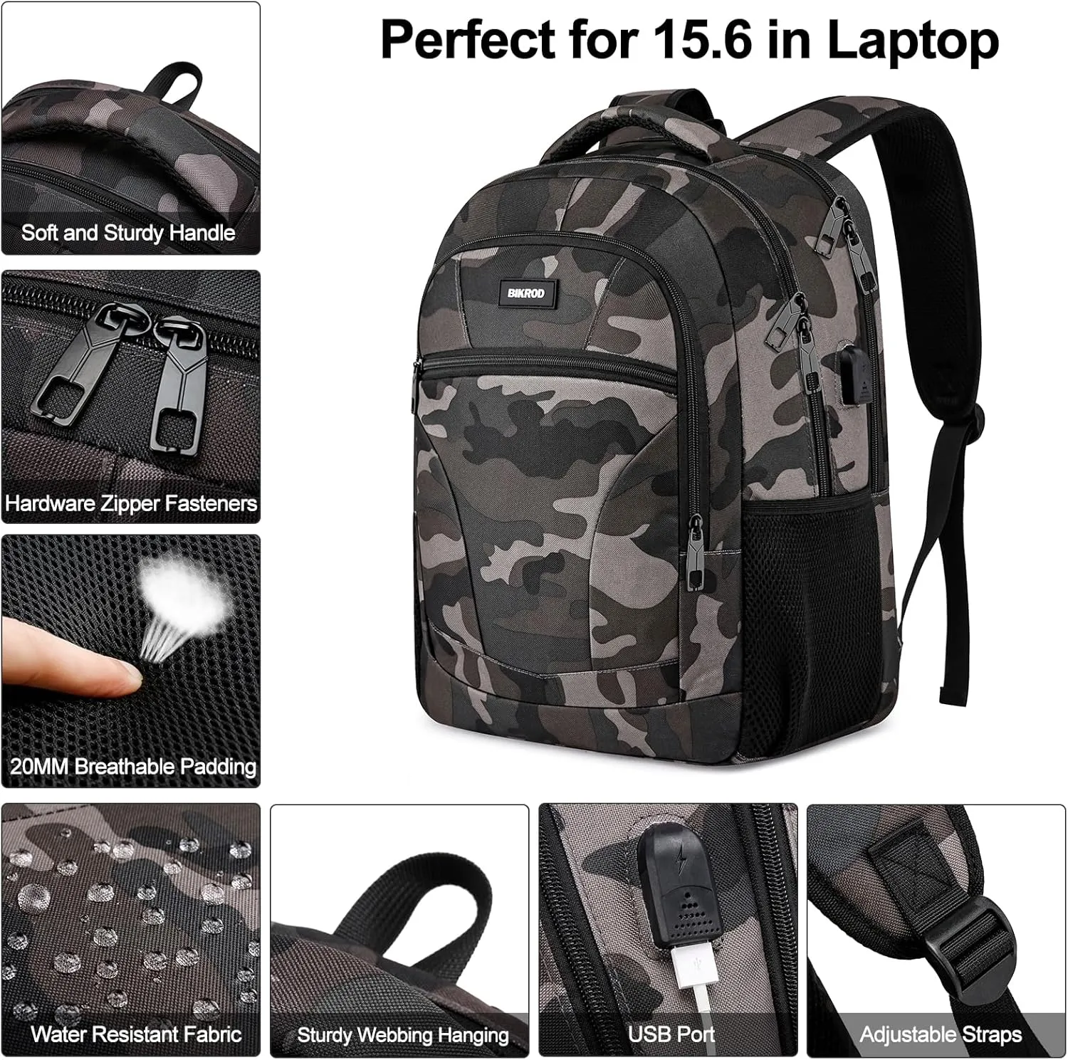 BIKROD Backpack for Boys Men, School Backpack for Teens Girls, Lightweight Casual High School Bookbag, Daily-use Travel Laptop Backpack with USB Charging Port Fits 15.6 Inch Notebook