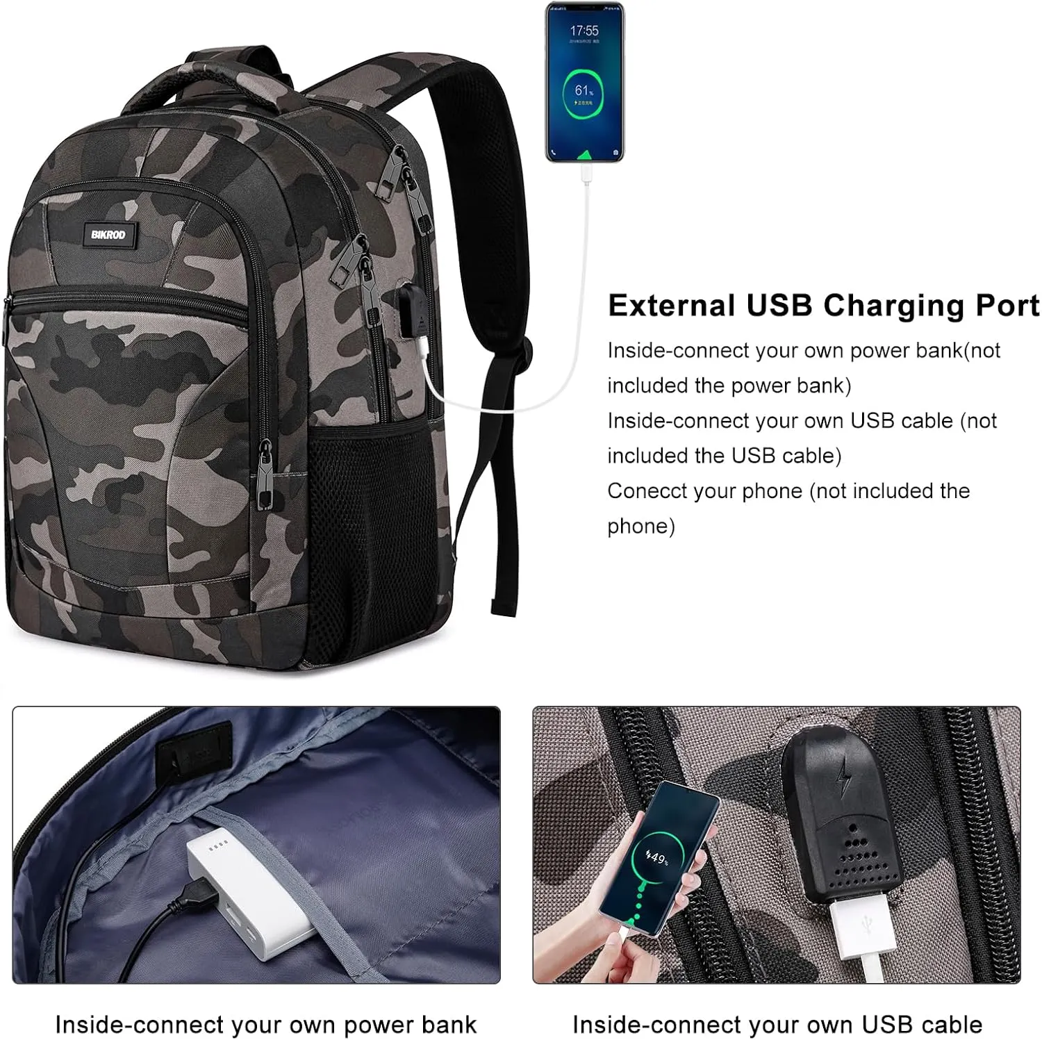 BIKROD Backpack for Boys Men, School Backpack for Teens Girls, Lightweight Casual High School Bookbag, Daily-use Travel Laptop Backpack with USB Charging Port Fits 15.6 Inch Notebook