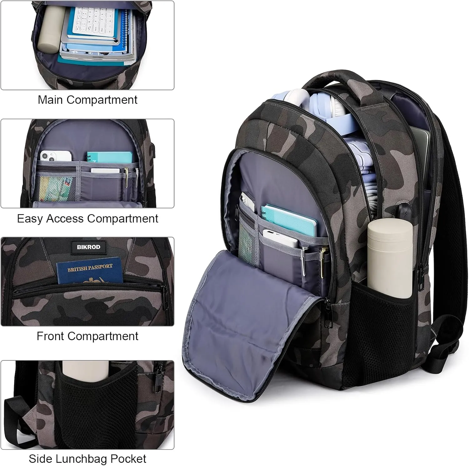 BIKROD Backpack for Boys Men, School Backpack for Teens Girls, Lightweight Casual High School Bookbag, Daily-use Travel Laptop Backpack with USB Charging Port Fits 15.6 Inch Notebook