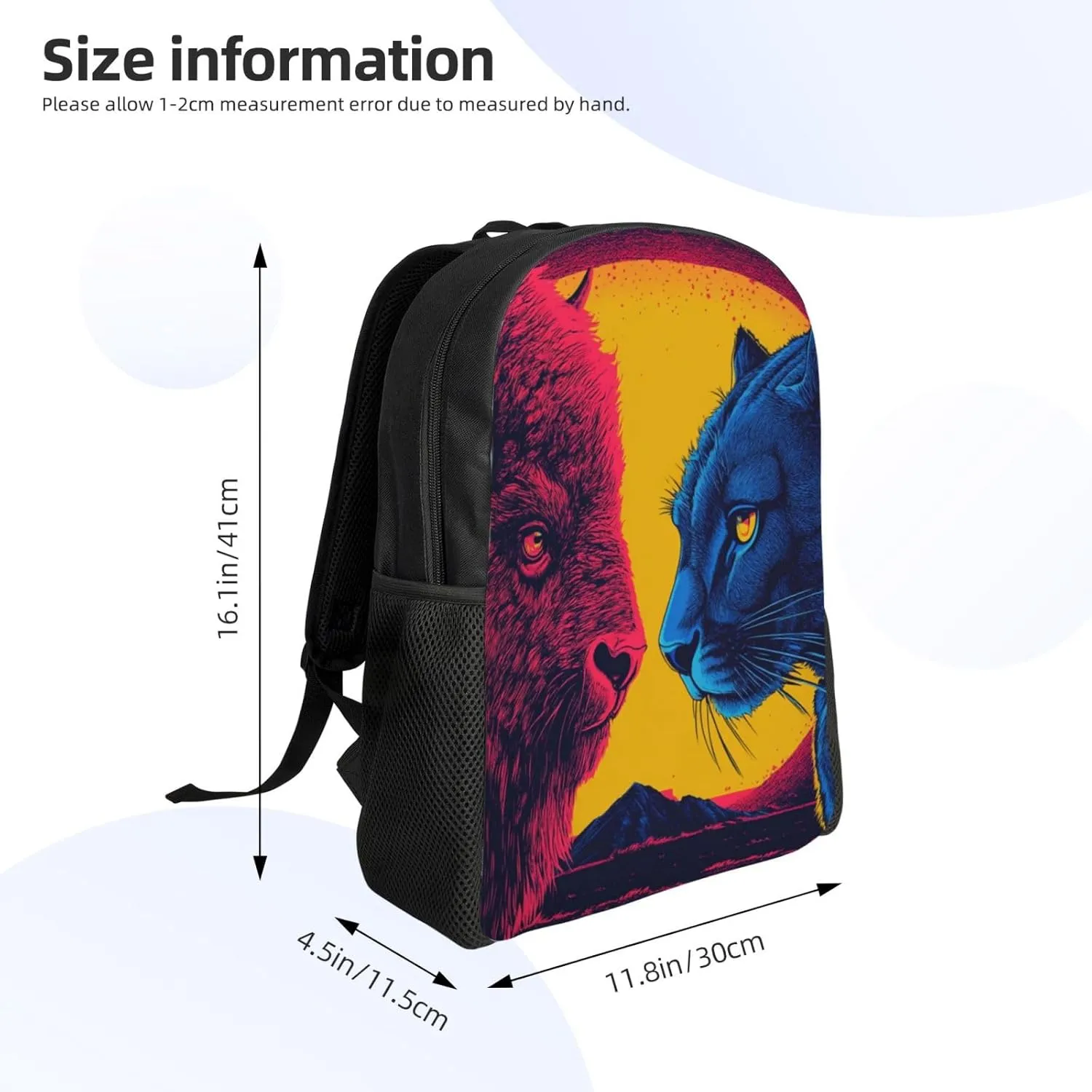 Bison Blue Cougar Backpack Waterproof Anti Theft Durable Light Laptop Bag Backpacks For Women Men Travel Gym Backpack
