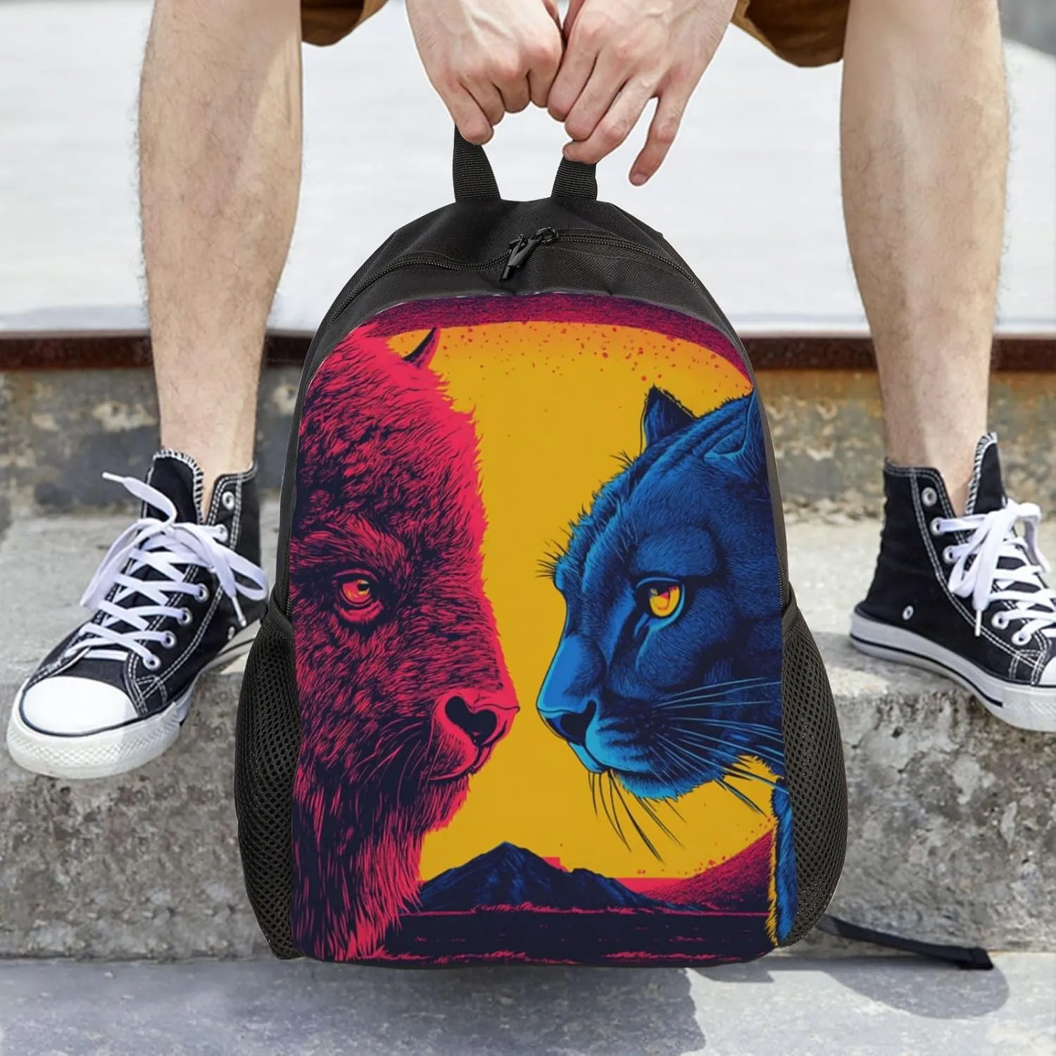 Bison Blue Cougar Backpack Waterproof Anti Theft Durable Light Laptop Bag Backpacks For Women Men Travel Gym Backpack