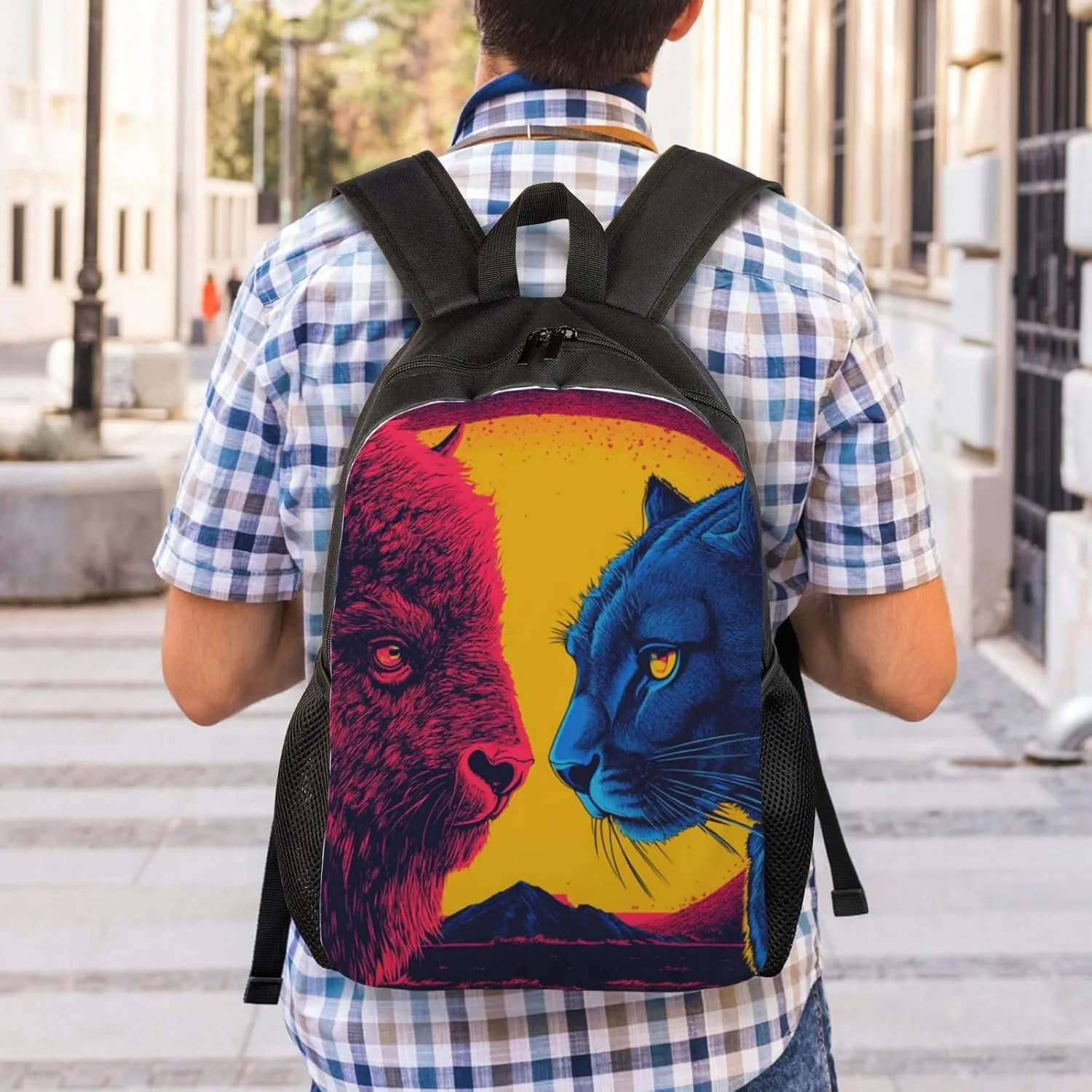 Bison Blue Cougar Backpack Waterproof Anti Theft Durable Light Laptop Bag Backpacks For Women Men Travel Gym Backpack