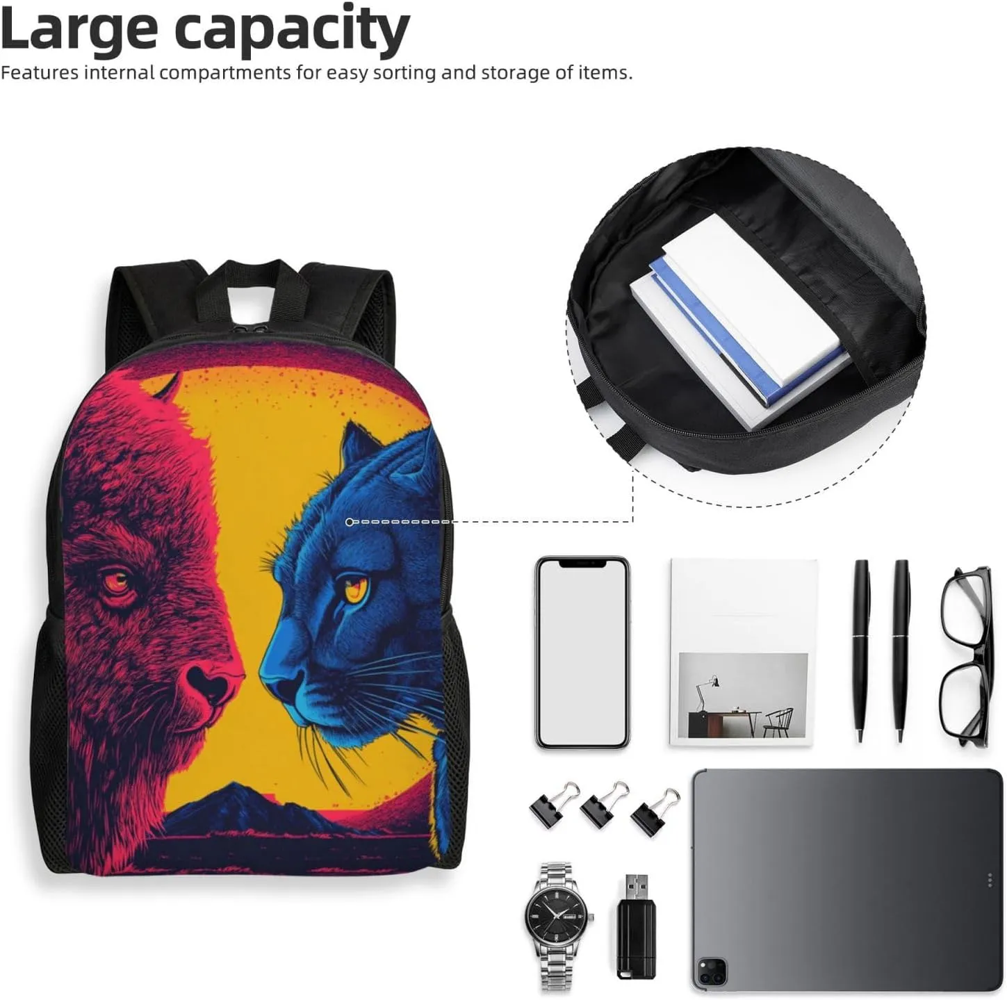 Bison Blue Cougar Backpack Waterproof Anti Theft Durable Light Laptop Bag Backpacks For Women Men Travel Gym Backpack