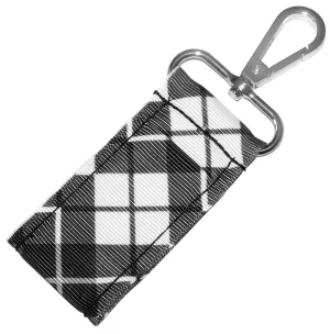 Black and White Argyle Plaid Lip Balm Holder - Holds Lip Balm or Chap Stick - Clips to Keychain, Purse, Lanyard or Backpack - Handmade by Green Acorn Kitchen