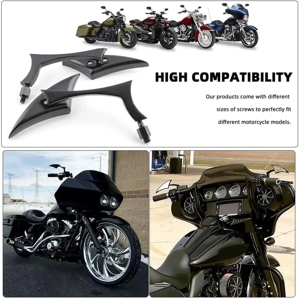 Black Bat Shape Motorcycle Mirrors,Upgrade Rearview Motorcycle Mirrors Compatible with Harley Road King Sportster Street Glide And More